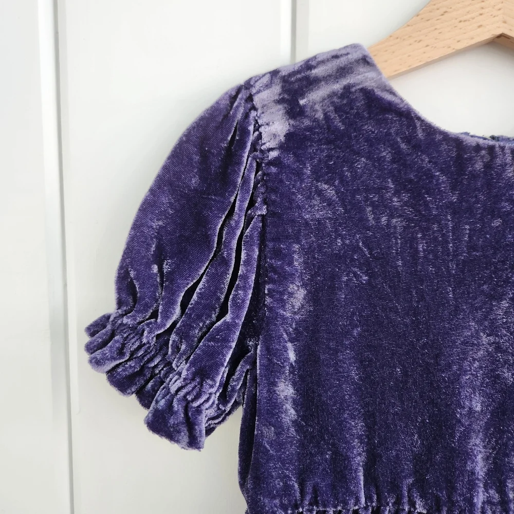 Crewcuts Purple Tiered Velvet Dress Size 7 - Picture 3 of 7